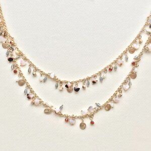 Vintage Double Chain Necklace | Gold Discs & Gem Accents